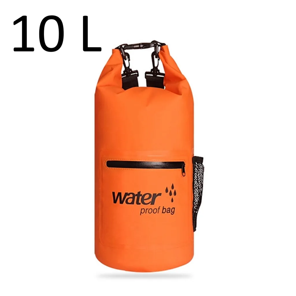 Drybag 10L in Orange, wasserdichter Seesack, Rollbeutel mit zusätzlicher Netztasche, Reissverschlusstasche und 2 Tragegurten zur Verwendung als Rucksack